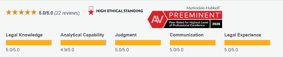 AV Preeminent — 5.0 out of 5, peer rated
